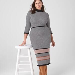 NWT Lane Bryant Sweater Dress Womens 14/16 Black White Knit Striped Office Work